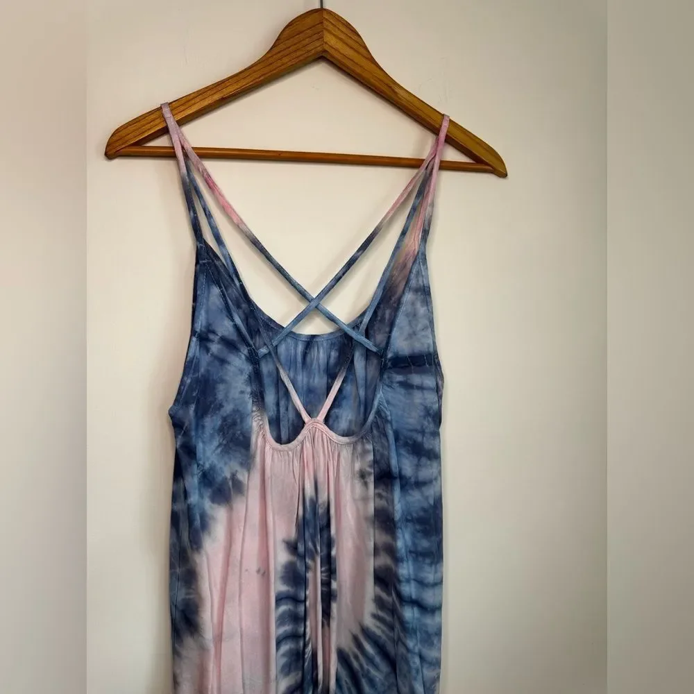 Blue and Pink Tie-dye Swim Coverup Dress One Size